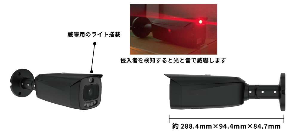 不審者を威嚇し撃退する防犯カメラ「ギミックカメラ」の特徴