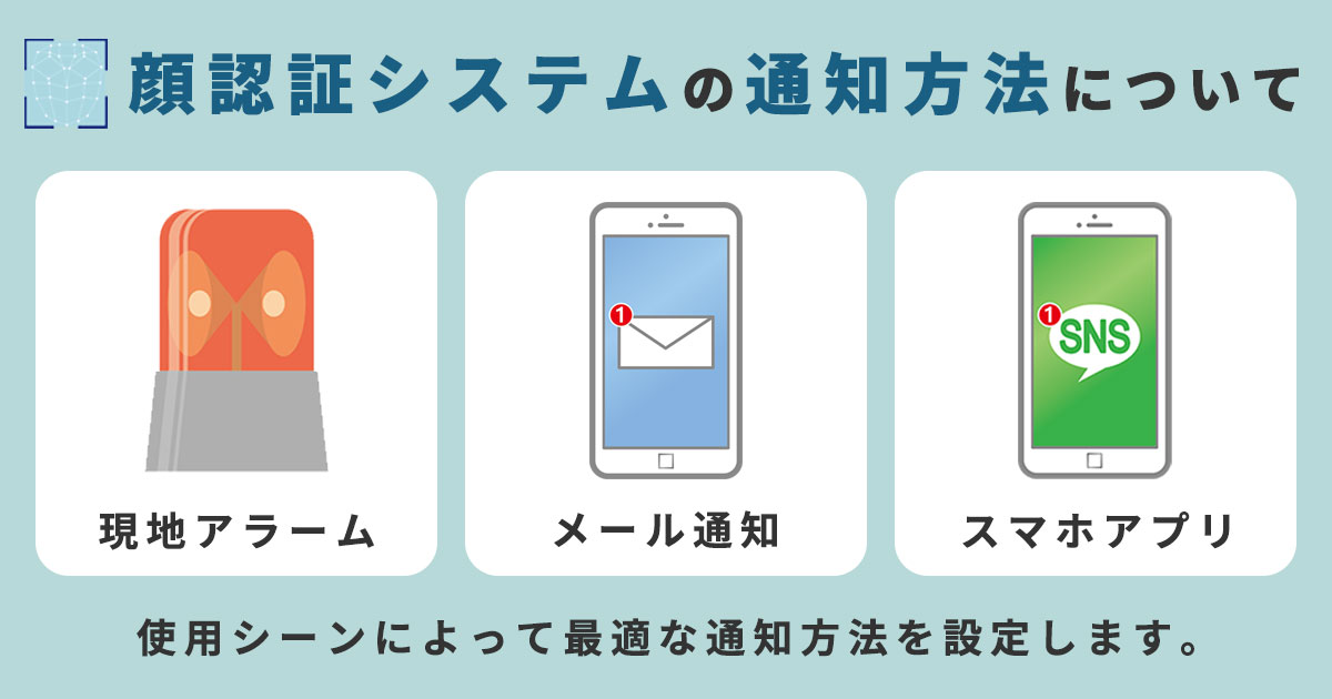 顔認証システムの通知の種類【現地・メール・スマホアプリ】